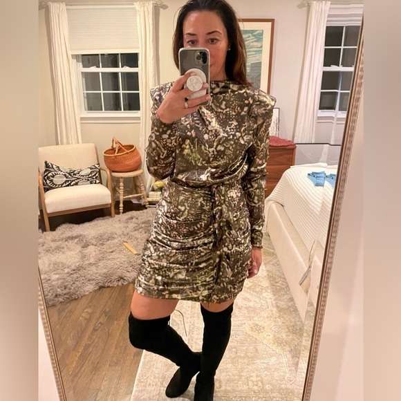 All Saints Lilliana Kettu Gold and Black Ruched Dress - Picture 3 of 16